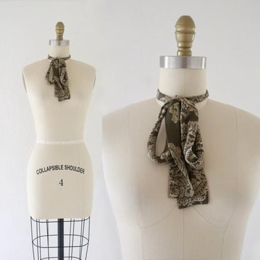 silk bow scarf - vintage 90s y2k olive green womens unisex tie sash belt 