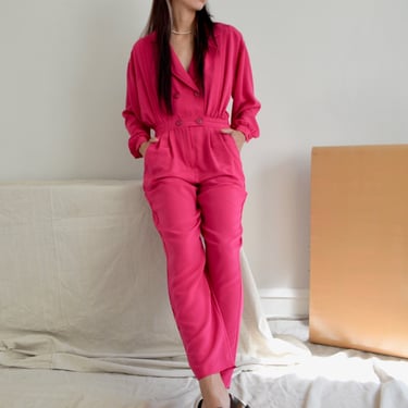 hot pink 80s utility pleated jumpsuit 