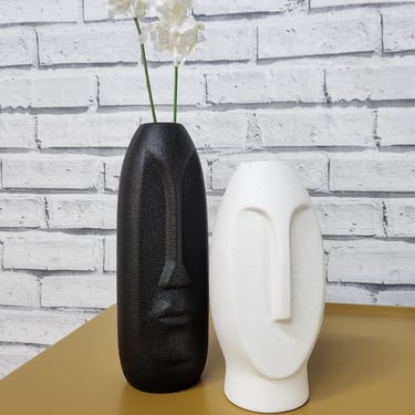 New Pair of Ceramic abstract face vases 