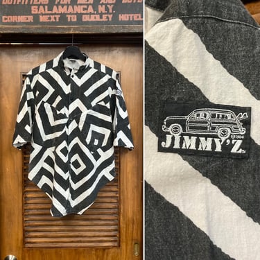 Vintage 1980’s Black x White “Jimmy’Z” New Wave Skateboard Krazy Style Shirt, 80’s Surf, 80’s Op Art, Vintage Clothing 