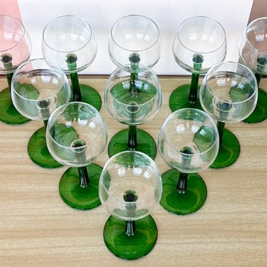 Set of Eleven Green Stem Goblets