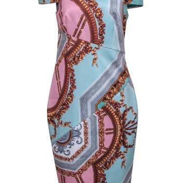 Ted Baker - Blue & Pink Digital Print Sheath Dress Sz 8