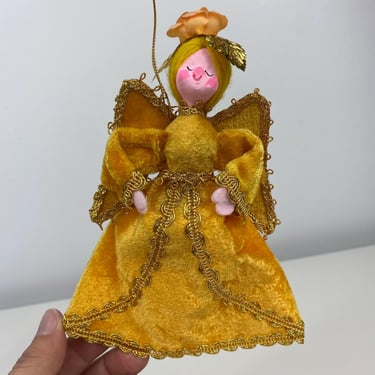 Vintage Christmas Angel, 1970s gold velvet, blonde Angel Tree Topper, Old Christmas Decor, holiday decor, Mr. Christmas Japan collectible 