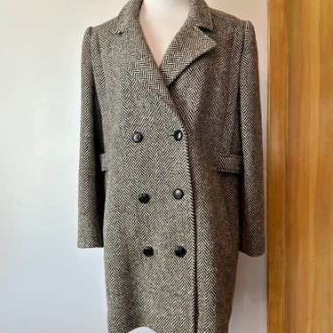 Vintage wool Tweed overcoat peacoat style~ volup women’s plus size XLG herringbone grey fleck ~ boxy winter jacket 1980’s 90’s era XXL 