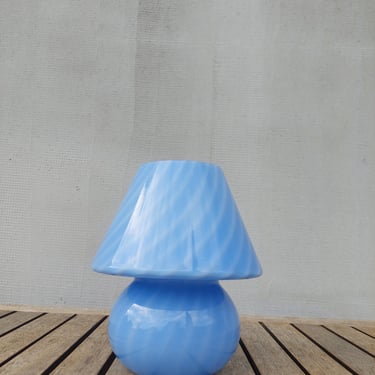 Glass Bedside Table Lamp, Murano Glass Bedside Lamp, Mushroom Lamp,  Italy,  1980s 