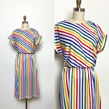 Vintage 1980s Dress 80s Rainbow 