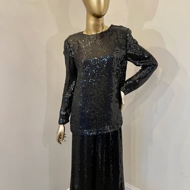 1980s St. Martin for Montaldo's Black Sequin Set 