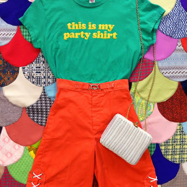Fun Vintage Y2K "This is My Party Shirt" Green T-Shirt 