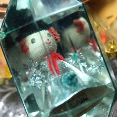 Jewel Brite Santa & Snowman Diorama Ornaments | Set of 3 Vintage Christmas Ornaments | 1950s Mid-Century Christmas | FREE SHIPPING 