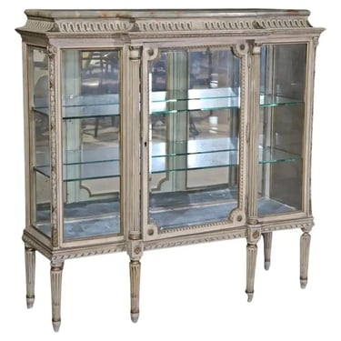 Paint Decorated Green Onyx Top French Louis XVI Vitrine China Cabinet circa 1920