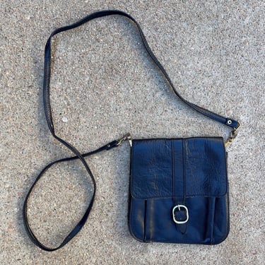 Vintage 90s Gaitan Dark Blue Genuine Leather Mexico Made Small Crossbody Bag 