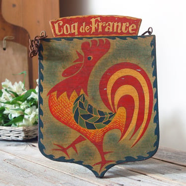Vintage Coq de France rooster sign / rustic store sign / vintage hanging wood sign / wall hanging / French farmhouse decor 