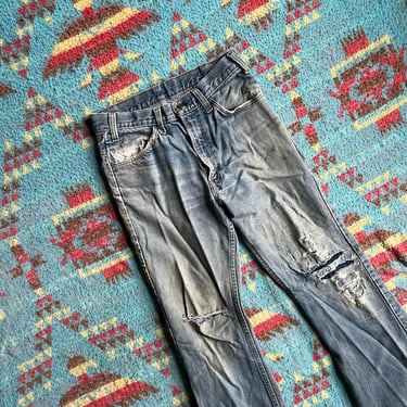 Vintage Thrashed 1970s Levi 652 Orange Tab Denim Jeans 29x27 Original Repairs 