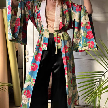 30s-40s Floral Silk Kimono