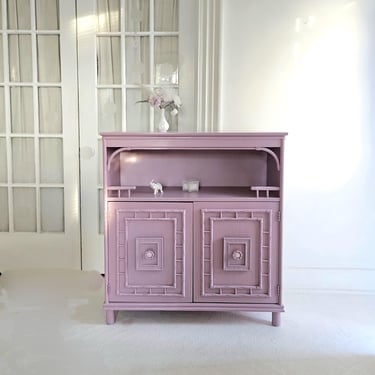 vintage  faux bamboo  cabinet,  skinny shelf, mauve lavender furniture,  1970s 1960s vintage,  hall table , ,  vintage furniture nj nyc 