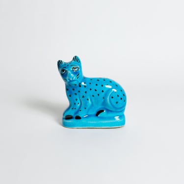 MCM Cat Figurine from the British Museum, Turquoise and Black Glaze, Vintage 1970's 