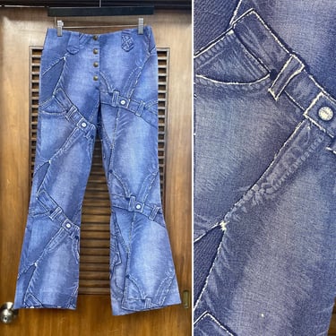 Vintage 1960’s “Tregos” Western Flare Pop Art Denim Patchwork Pants, 60’s Pants, 60’s Trousers, 60’s Pop Art, Vintage Clothing 