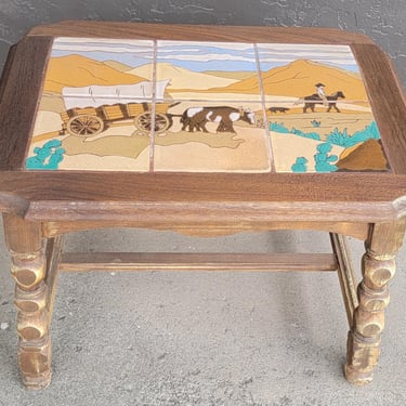 Western Cowboy Tile Top Side Table Circa. 1930's by Taylor Tile 