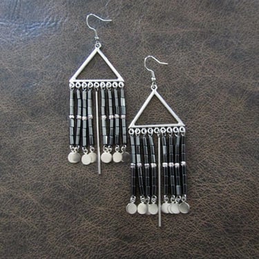 Gray hematite and silver chandelier earrings 