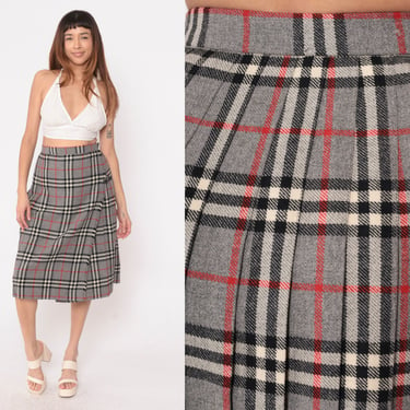 Grey Plaid Skirt 90s English Kilt Skirt School Midi Wool Shop Exile Tucson AZ