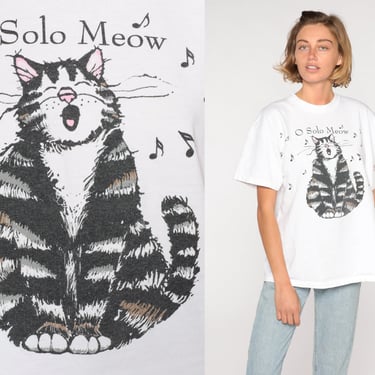 90s Cat Shirt O Solo Meow Graphic Tee Vintage The Three Tenors Shirt 90s Tshirt Retro T Shirt Print 1990s Animal Shirt Joke White Large l 