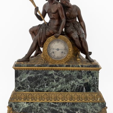 French Empire Bronze Marble Figural Clock, c. 1830