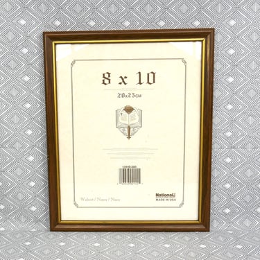 Vintage Picture Frame - Plastic w/ Brown Faux Wood Finish and Goldtone Trim - 8" x 10" Photo - 8x10 Frame w/ Glass 