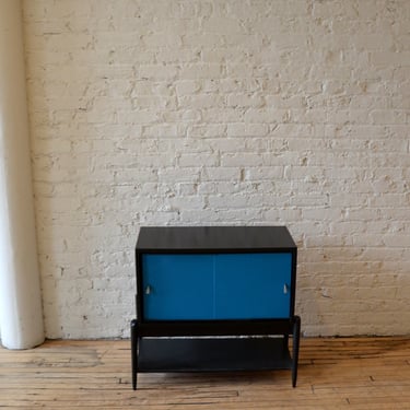 MCM Black Record / Console / Bar Cabinet w/ Turquoise Doors
