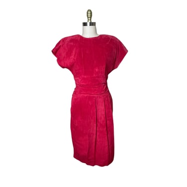 Vintage Morgan Taylor 100% red suede fitted dress with pockets Size 8 