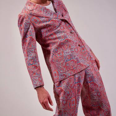 70s Psychedelic Suit Vintage Two Piece Matching Suit Pink Jacket And Trousers Set Womens XL 