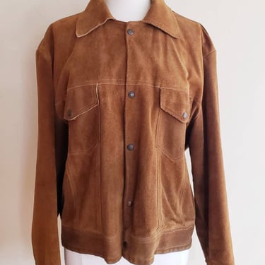 1970s Brown Suede LL Bean Field Jacket / 70s Mens Snap Front Jacket Size 46 Medium/Large 