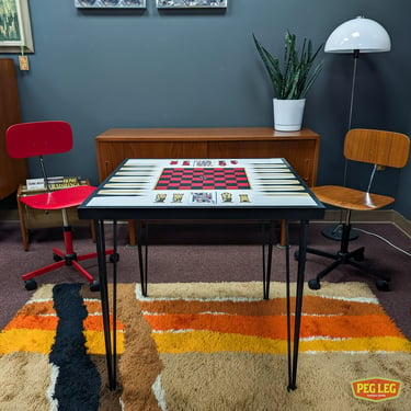 Mid-Century Modern game table with hairpin legs