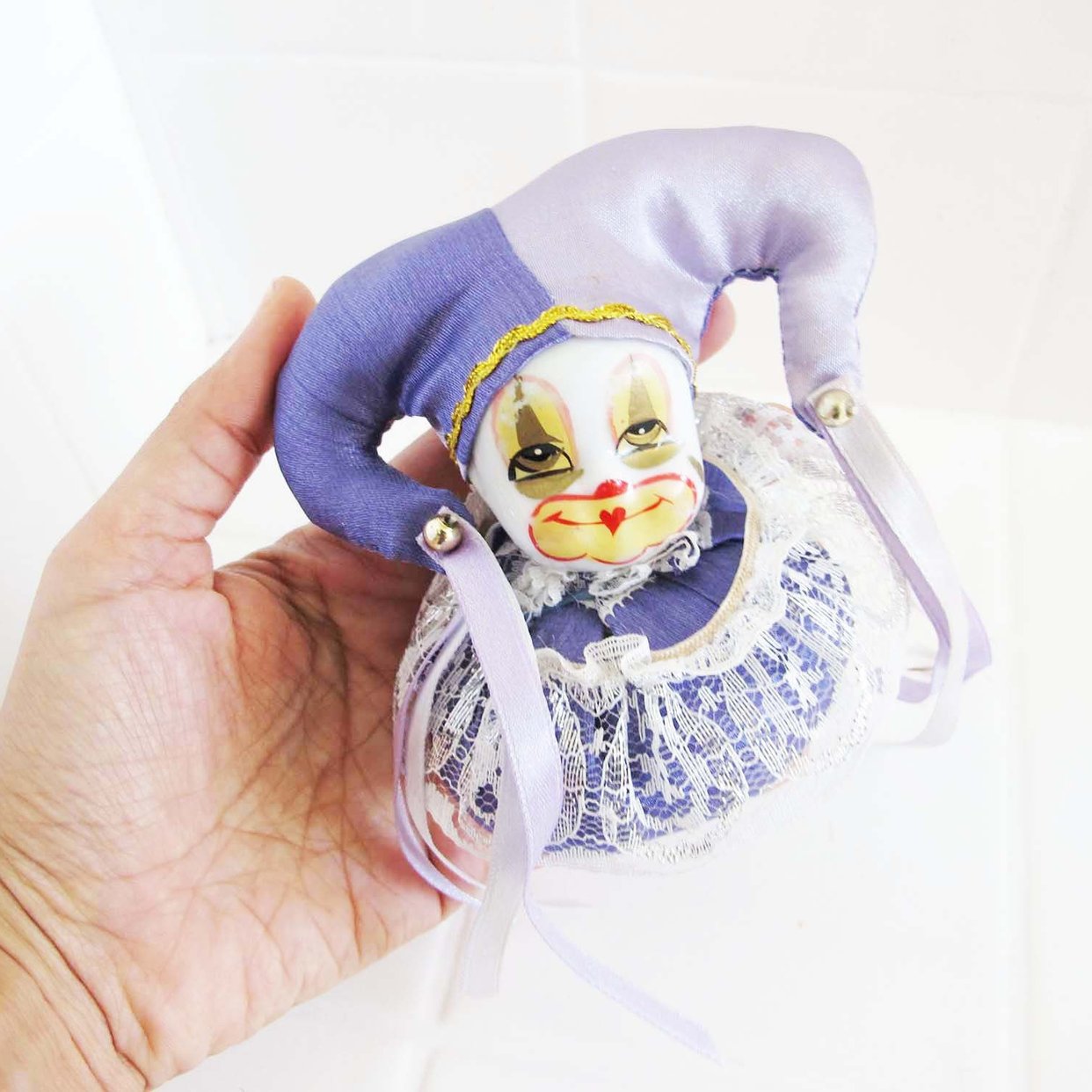 PIERROT Arlequin グッズセット Vintage Harlequin Pierrot Porcelain Doll Set: Handmade
