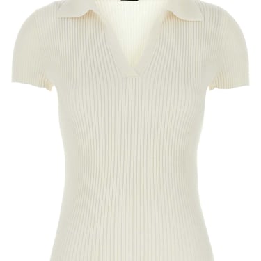 Balenciaga Women Ivory Stretch Wool Blend Polo Shirt