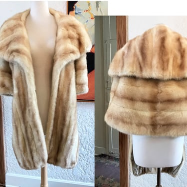 Scrumptious 1950's /1960's Blond Mink Stole with a Dramatic Design and Huge Shawl Collar ! 