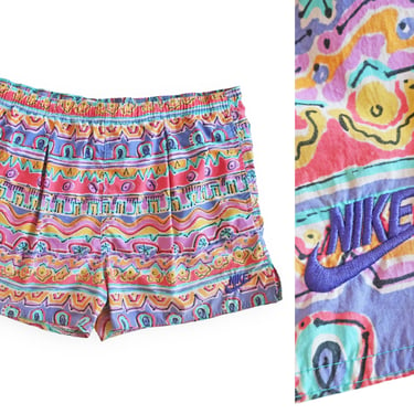 vintage NIKE shorts / 90s shorts / 1990s NIKE Swoosh abstract pattern tennis swimming running shorts XL 