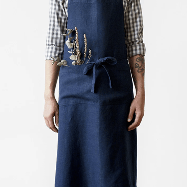 Chef Apron on Natural Linen | Navy