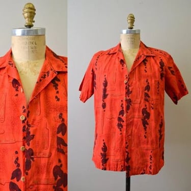 1950s Kamehameha Red Cotton Hawaiian Shirt 