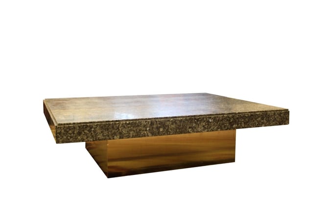 Mid Century Modern Honed Granite Floating Coffee Table on Brushed Brass Base 