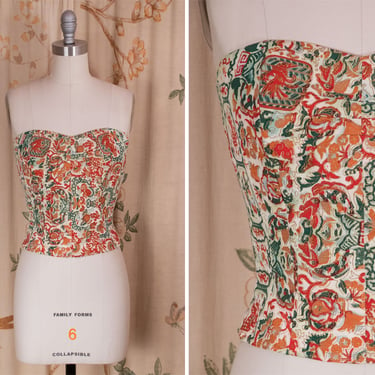 1950s Bustier Top - Richly Printed Vintage 50s TIANA PITELLE Strapless Summer Top 
