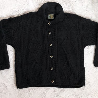 CARRAIG DONN Ireland black Merino Wool Chunky Knit Cardigan Sweater MEDIUM 