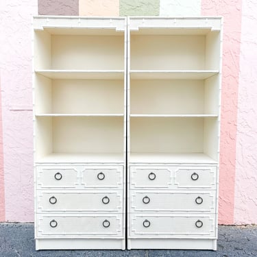 Pair of Palm Beach Chic Faux Bamboo Cabinets