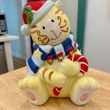 Christmas Kitty - Blue Scarf Cookie Jar 