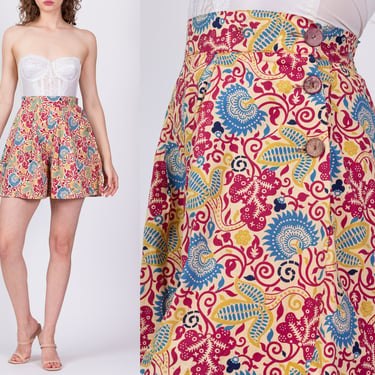 1940s Floral Side Button Shorts, As Is - Small, 25.5