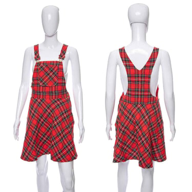 1970's Red Plaid Pinafore Dress Size M
