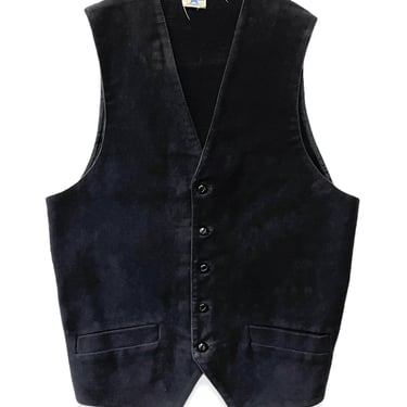 Vintage 1950s/1960s French Black Moleskin Waistcoat ~ size M ~ "Mille Mailles" ~ Vest ~ Made in France 