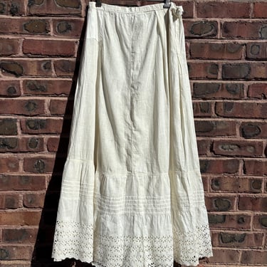 Antique Edwardian Cotton Petticoat Floor Length Skirt Lace Small Medium Slip by TimeBa