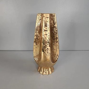 Large Gold Ceramic 12" Tall Pottery Vase 