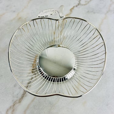 Vintage Silver Wire Basket, Apple shape, Silver Plated EP Brass, for Fruit or Bread, Centrepiece, Vintage Fall Home Decor, mid century, gift 