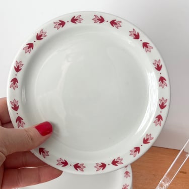 Vintage Red Leaf Vintage Bread Plates.  Red and White Railroad Restaurant Ware Dishes. 
